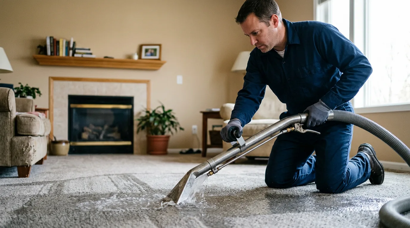 Water damage restoration technician working near Siloam, GA